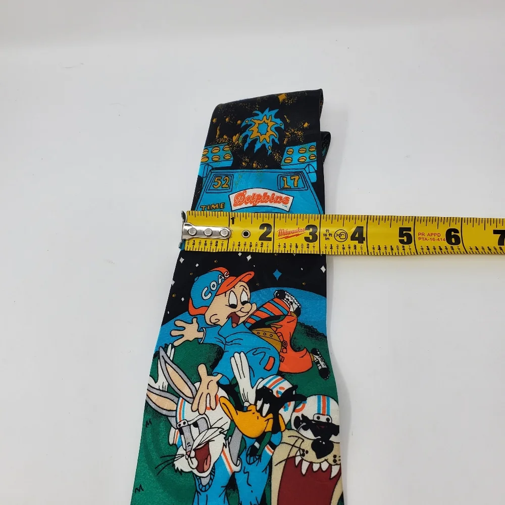 Vintage 1993 Loonie Tunes NFL Dolphins Silk Tie EUC